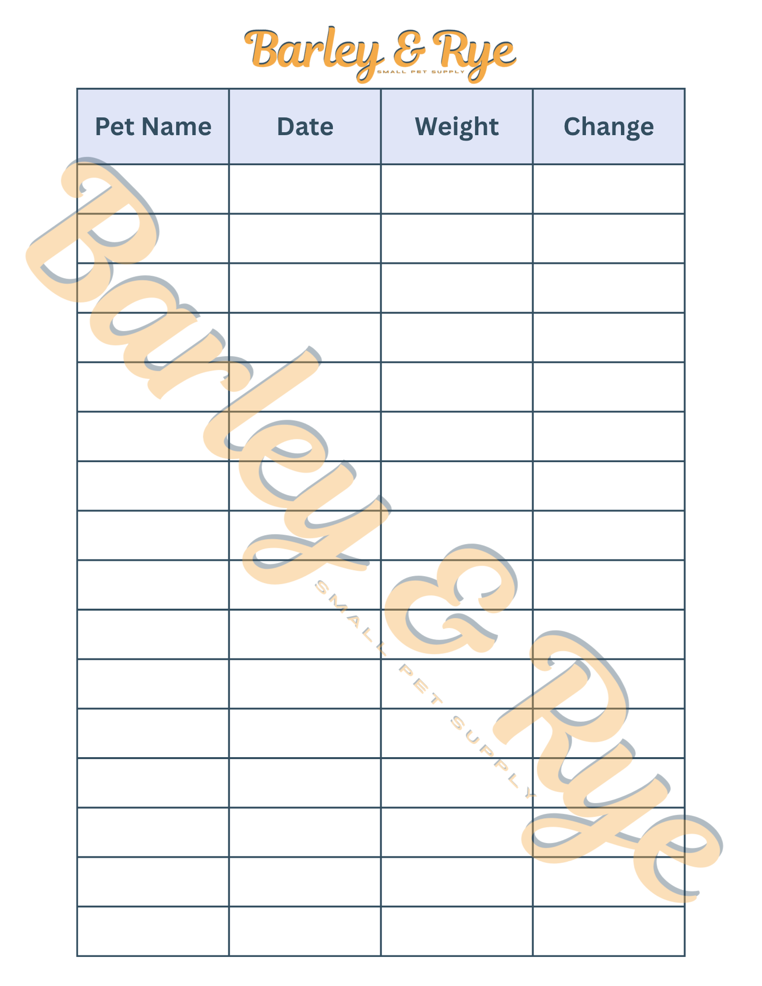 Pet Weight Check Sheet